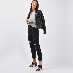2/$30 Topshop Mom High Rise Super-rip Tapered Straight Washed Black W26 #9328